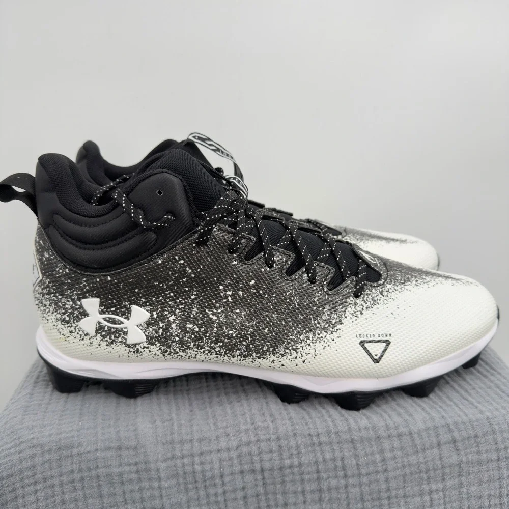 Under Armour Spotlight Cleats Men's 16‎ Black White Speckle Football Shoes NWOT